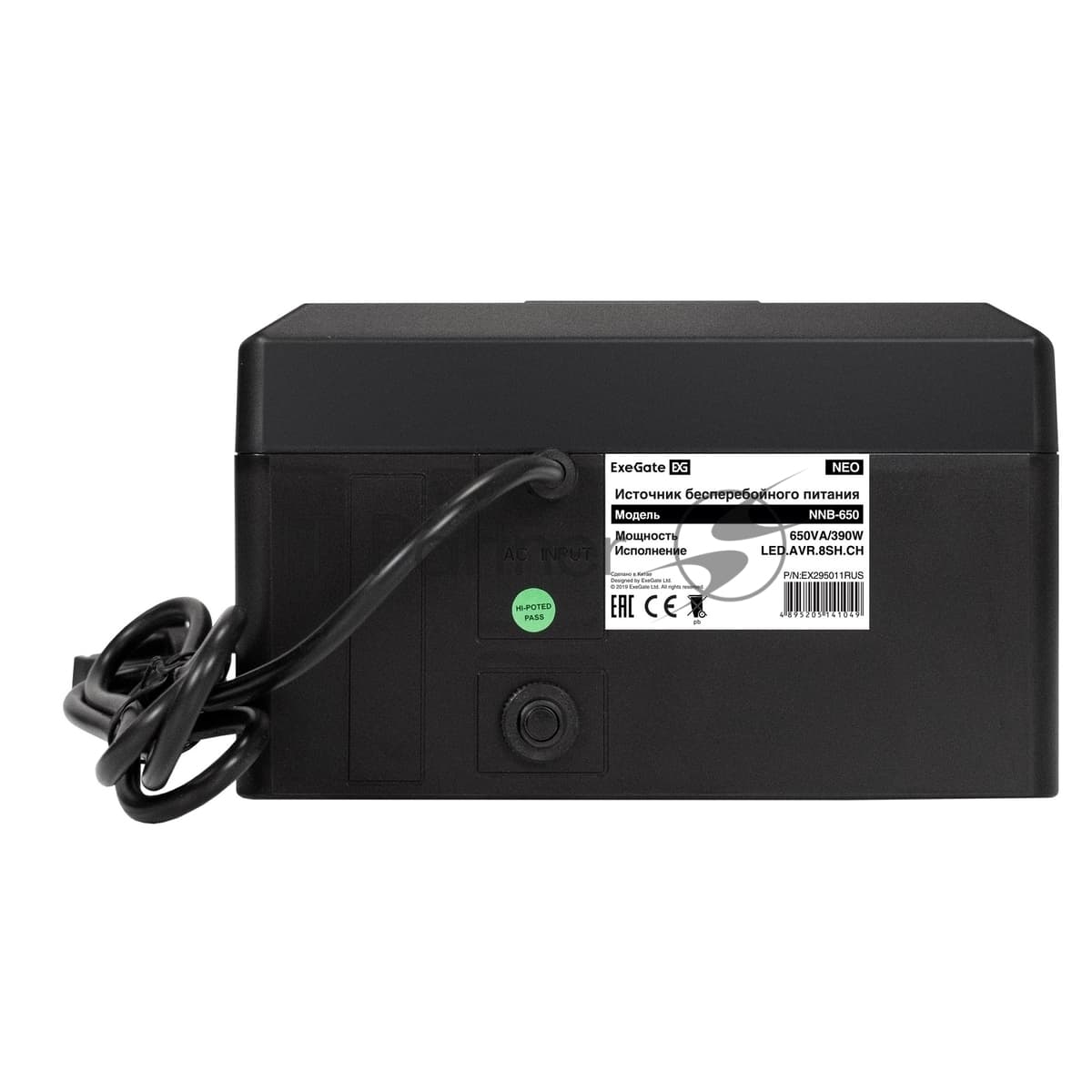 Источник бесперебойного питания ExeGate NEO NNB-650.LED.AVR.8SH.CH 650VA/390W, LED, AVR, 8*Schuko, 4*USB-порта для зарядки, черный