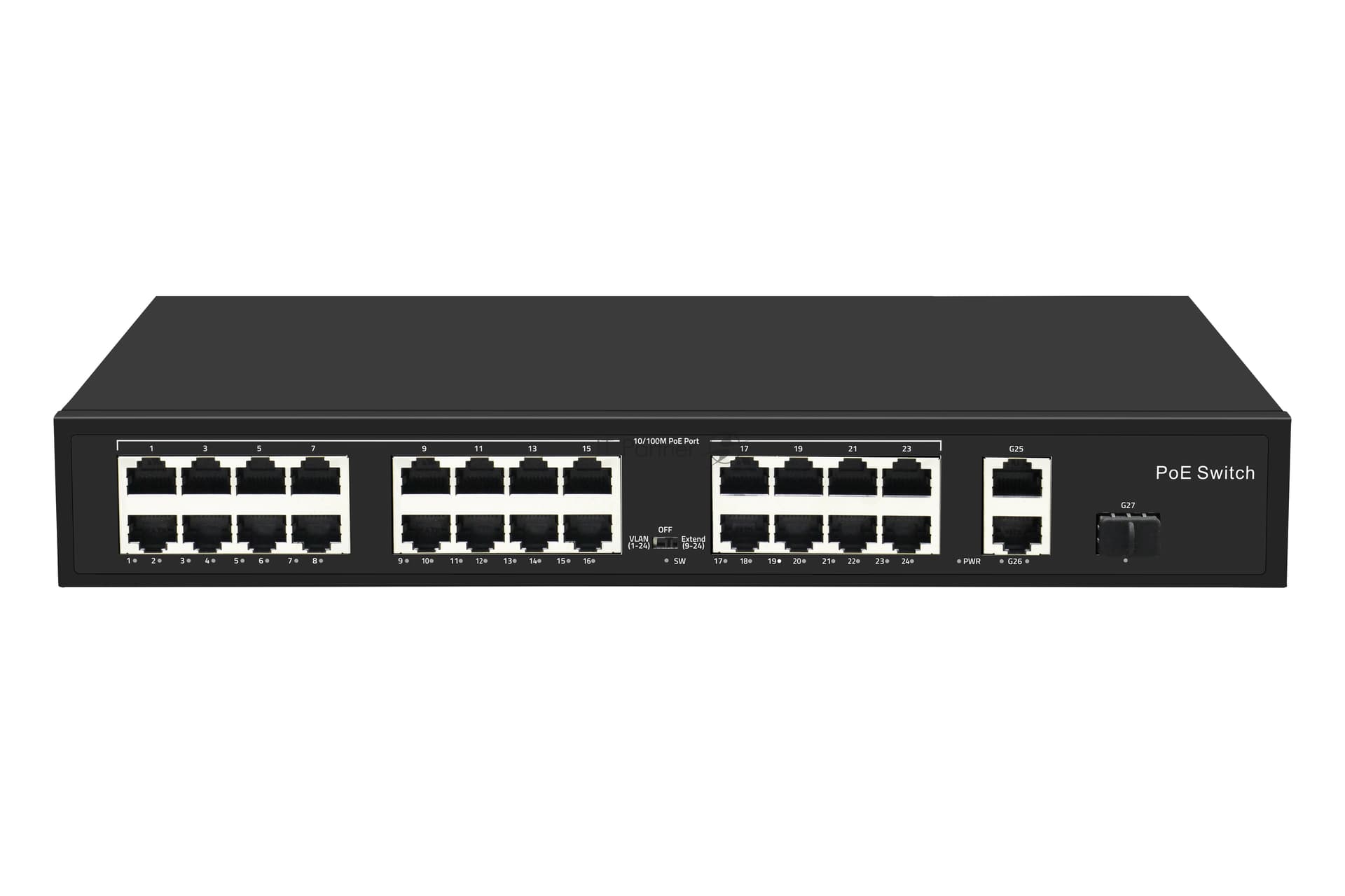 Коммутатор GIGALINK GL-SW-F005-24P, 24×100 Мбит/с PoE + 2×1 Гбит/с COMBO SFP, неуправляемый