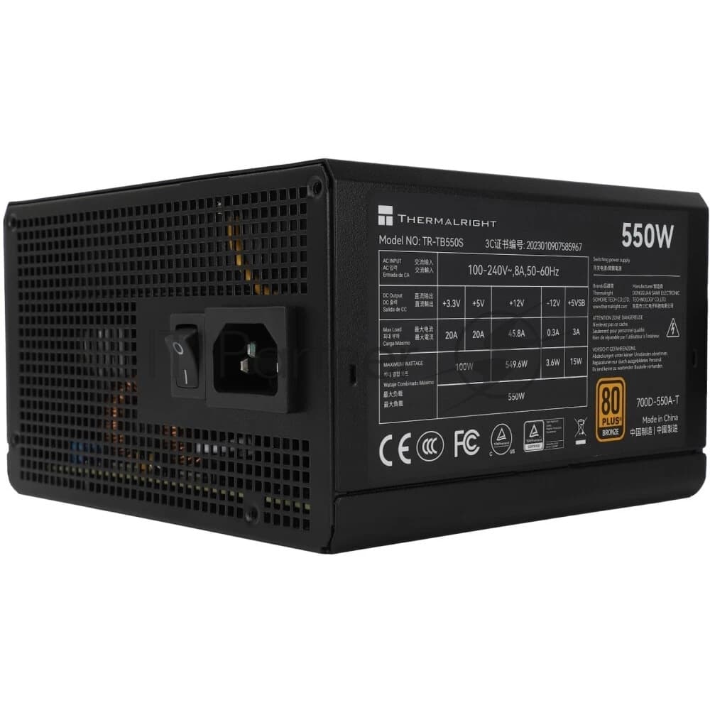Блок питания Thermalright TR-TB550S, 550W 80+ Bronze (ATX, 3, Non-modular, 1x24(20+4)pin 550мм, 1xCPU*2 8(4+4)pin 600+150мм, 1xPCIe 8(6+2)pin 450мм, 1xSATA*3+MOLEX4pin*1 400+150+150+150мм, 1xSATA*2+MOLEX4pin*2 400+150+150+150мм, Active, 120x120мм, 150x140x86mm, APFC, )