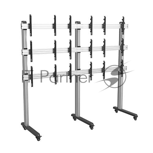 Мобильная стойка Wize Pro VWM3X3-55 для видеостены 3х3 из дисплеев 45"-50", нагрузка до 50 кг на один дисплей, max VESA 600x400, кабельный канал