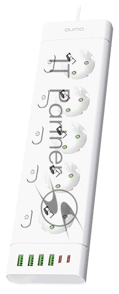 Сетевой фильтр QUMO Power Bar Light SPFSU2 (P-0009), 5 розеток, 2500 Вт, 10A, каб.2 м 3x1 мм медь, 4U+2C (2,4A),Wt