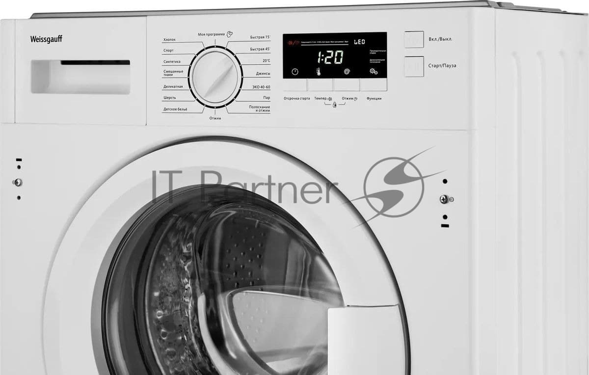 Встраиваемая стиральная машина Weissgauff WMI 6147 Inverter Steam класс:A+++, загрузка до 7кг, отжим:1400об/мин, белый