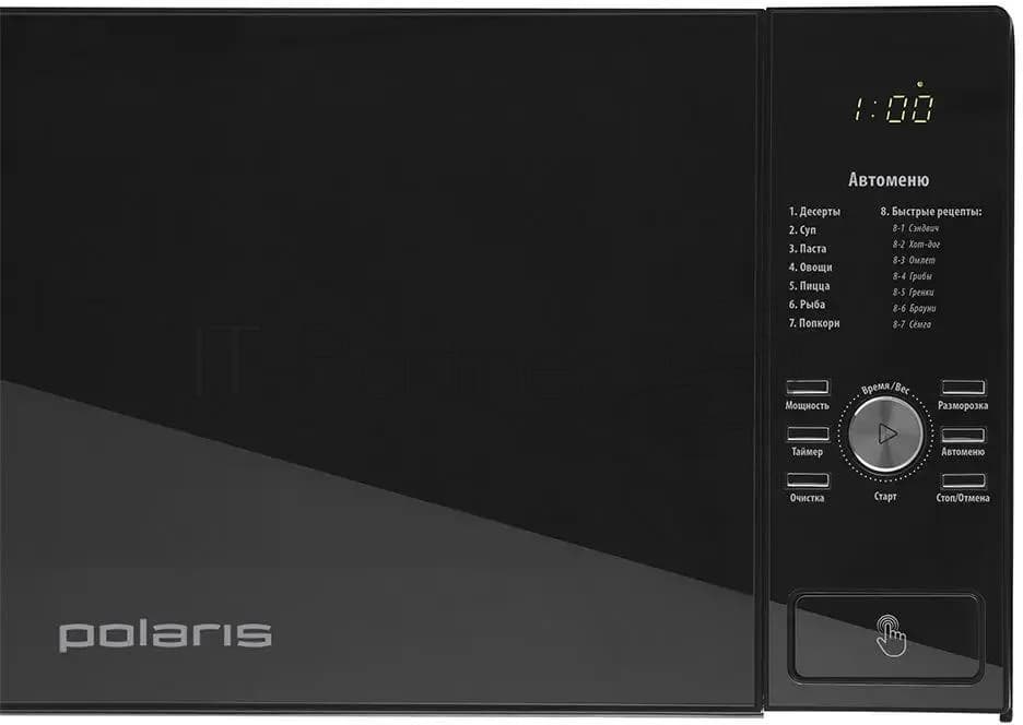 Микроволновая печь Polaris PMO 2303D RUS черный, 23 л, 900 Вт, переключатели- кнопки, поворотный механизм