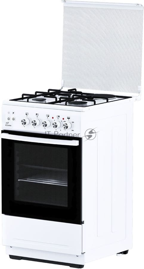 Плита комбинированная Flama L RK 23-126 белый, конфорок 3 газовых и 1 электрическая, духовка 50 л, 50 см x 85 см x 60 см