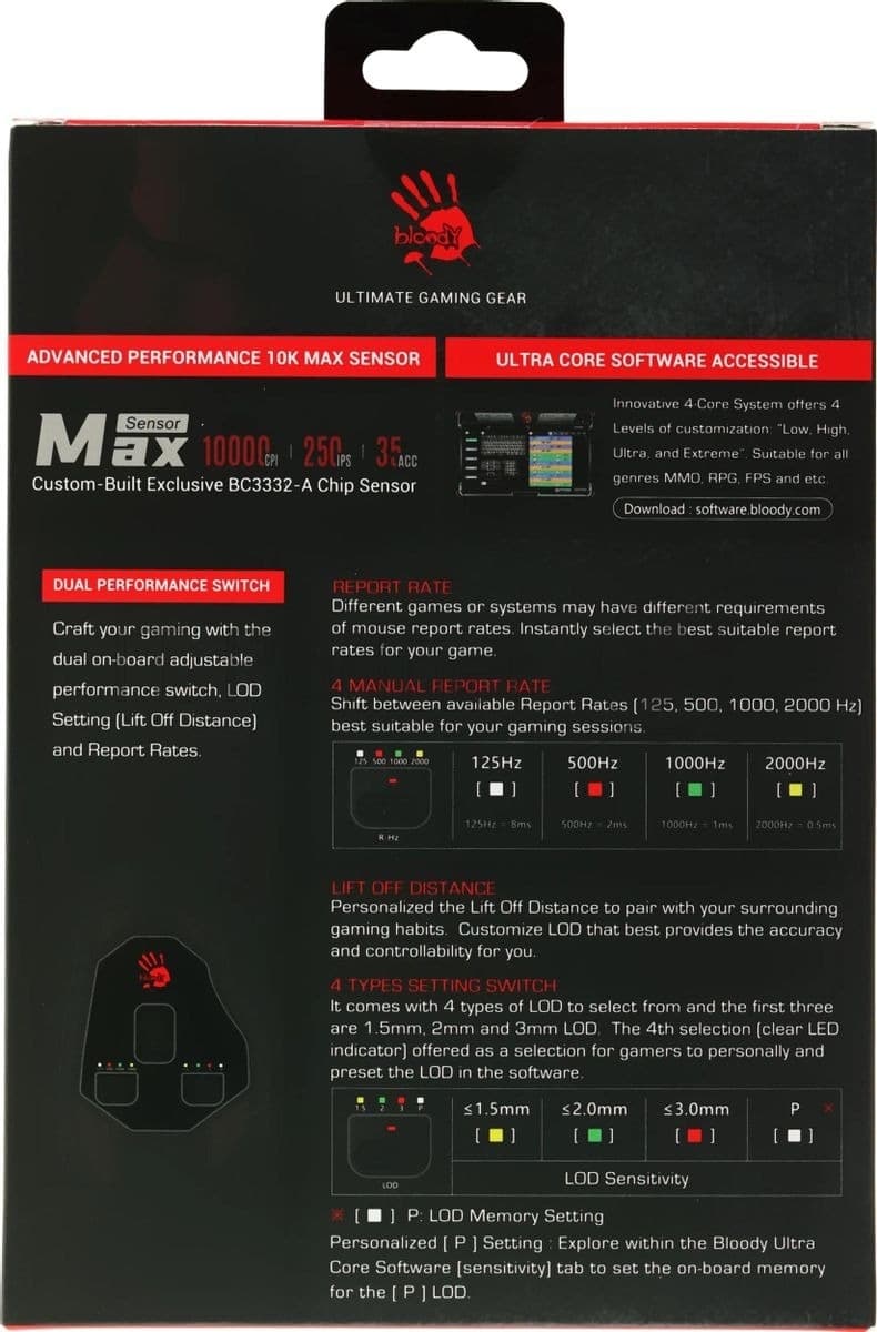 Мышь проводная A4Tech Bloody W70 Max желтый/черный, 10000 dpi, USB, кнопки - 9