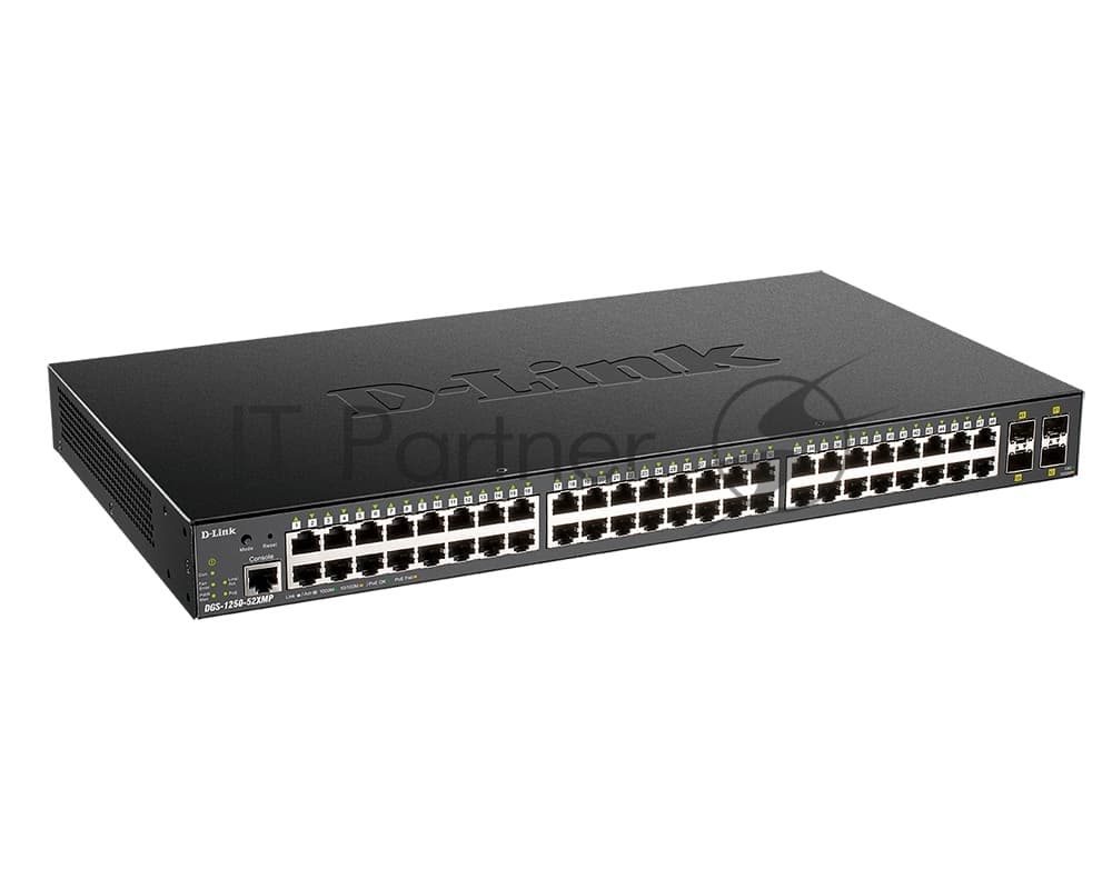 Коммутатор D-Link DGS-1250-52XMP/RU/A1A (L2+) 48x1Гбит/с 4SFP+ 48PoE 370W управляемый
