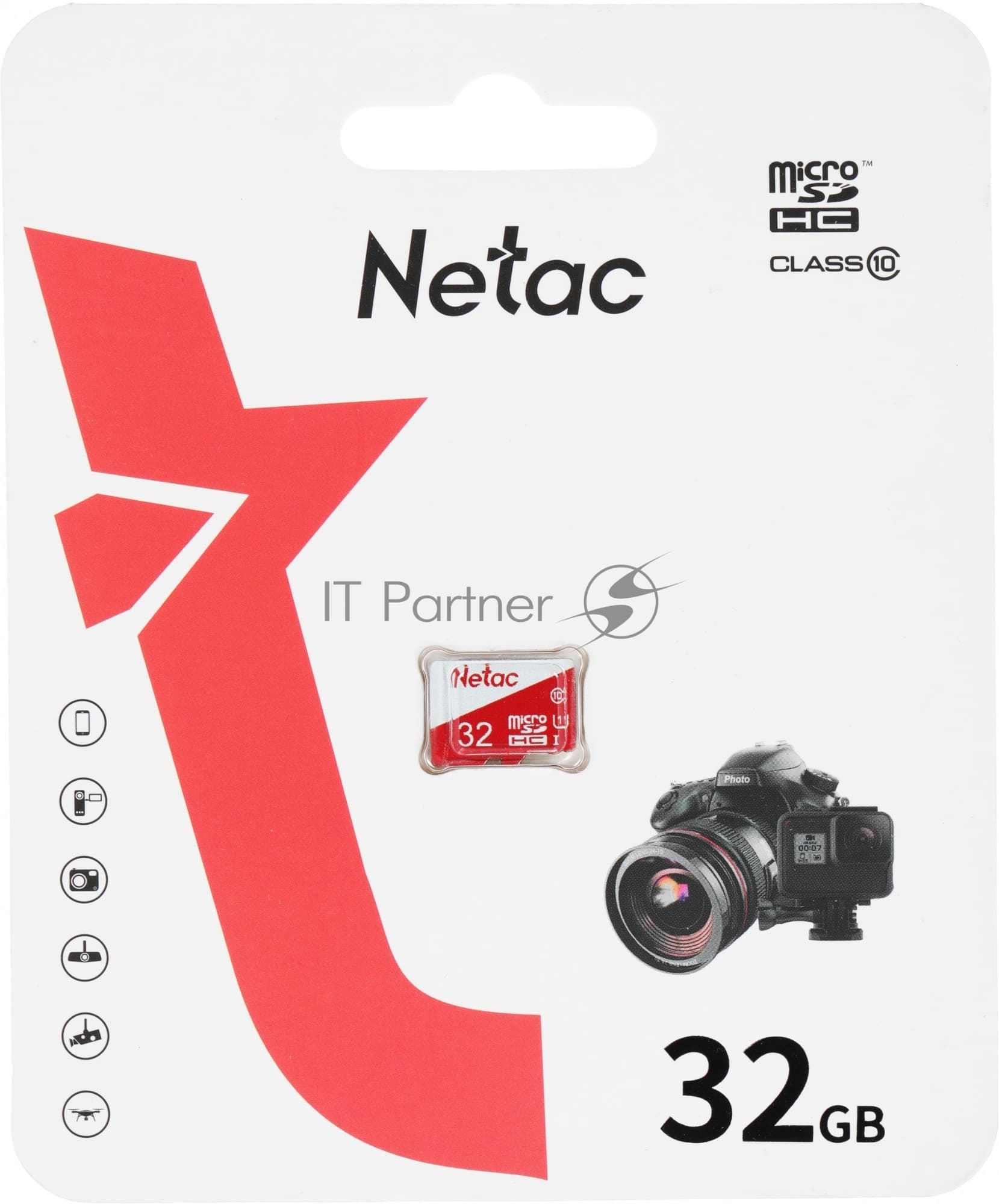 Носитель информации Netac P500 ECO 32GB MicroSDHC C10 up to 80MB/s, retail pack card only