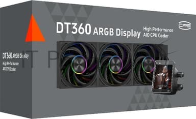 Система жидкостного охлаждения PCCooler DT360 ARGb Display BK (300W, 360мм, LED temp., черный, ARGb/Fans: 3x120мм, 83.83CFM, 3000RPM/Pump height 62мм, 15dBA, 2600RPM, Rad thickness 27мм/S: 1851, 1700, 1200, 115X, AM5, AM4)