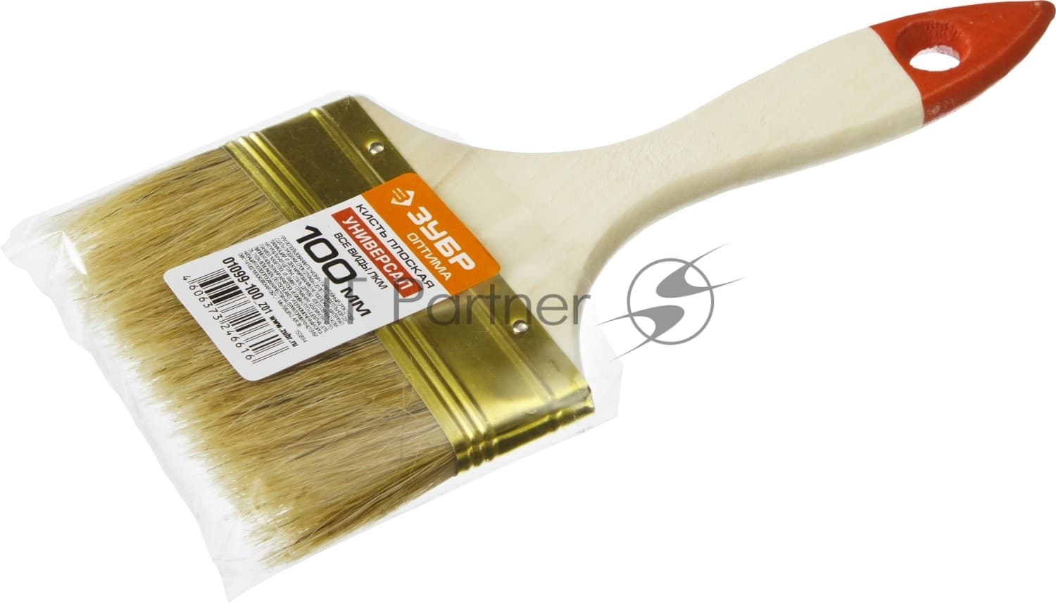 Кисть плоская Зубр "УНИВЕРСАЛ-ОПТИМА", светлая щетина, деревянная ручка, 100мм