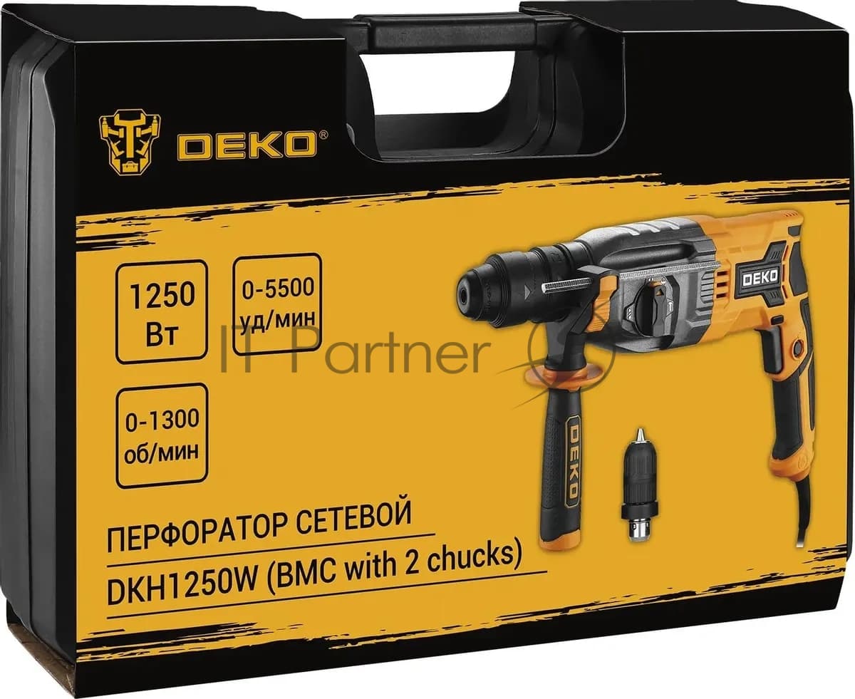 Перфоратор Deko DKH1250W патрон:SDS-plus уд.:3.2Дж 1250Вт (кейс в комплекте)
