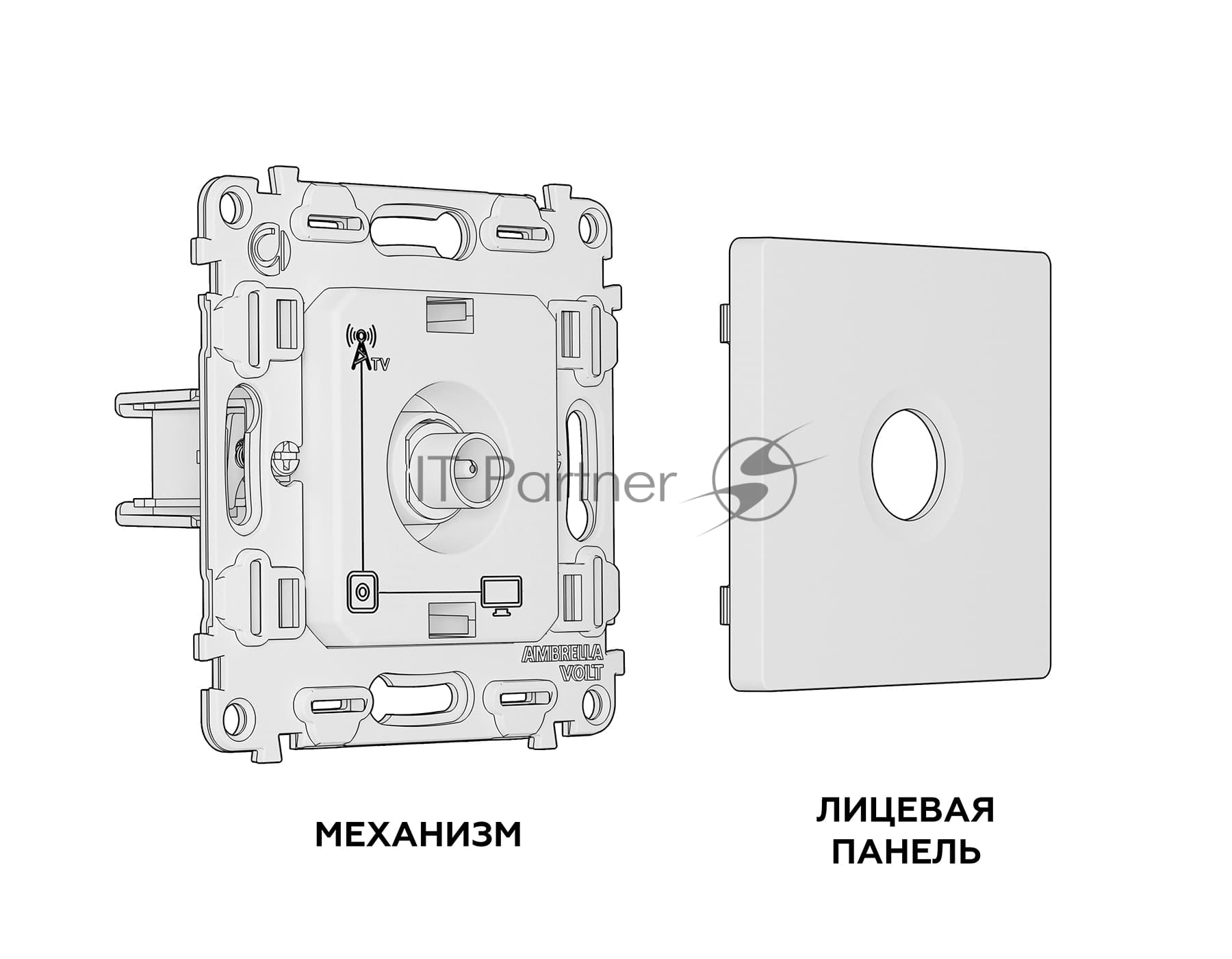 Комплект механизма TV розетки оконечной ALFA Антрацит серый 50-870 MHz 1dB QUANT (AP6630, VM202) MA663010