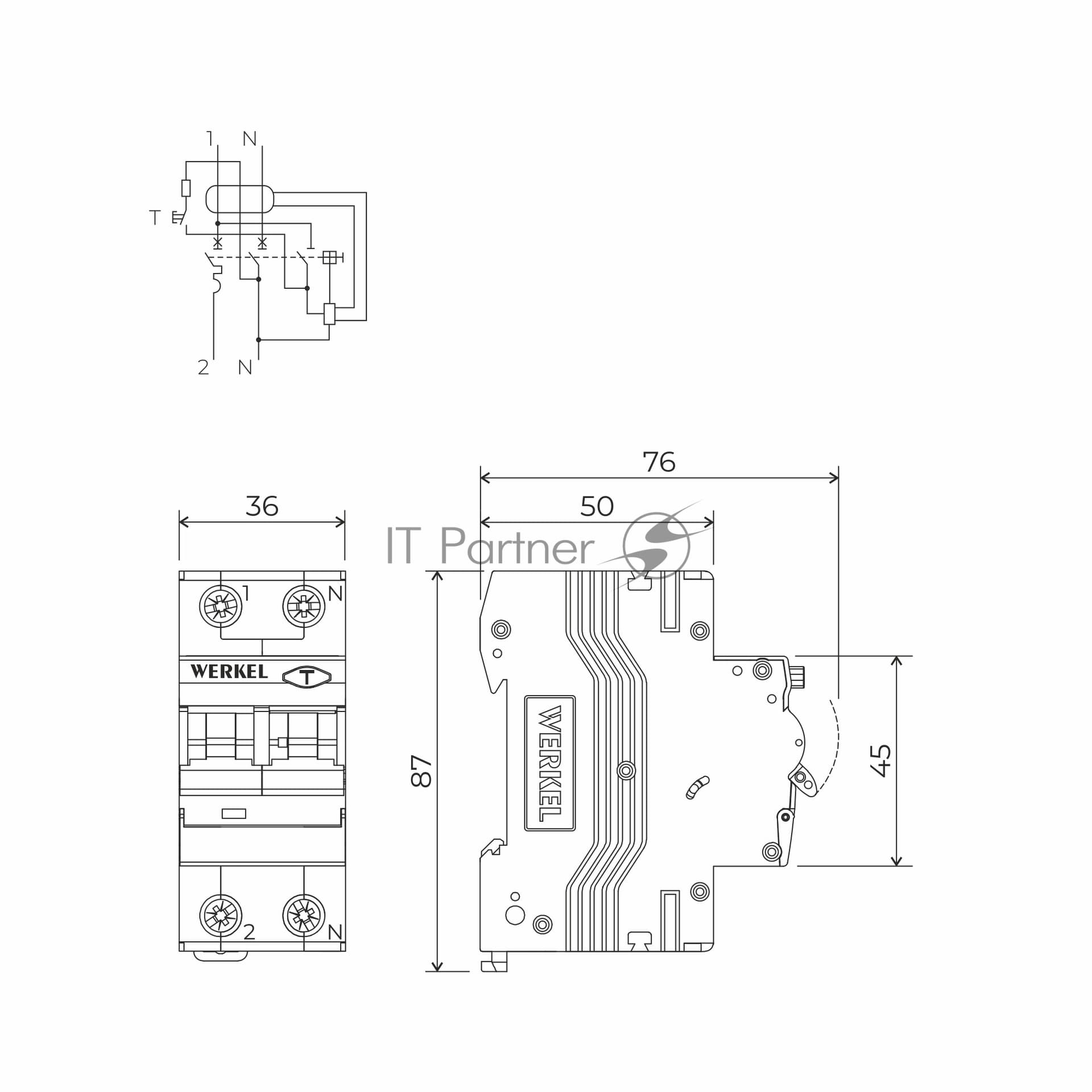 Дифференциальный автомат Werkel 1P+N 16 A 30 mА 6 kА C A W922P166