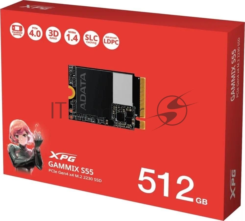Накопитель SSD NVMe ADATA XPG GAMMIX S55, 512Gb, PCIe 4.0 x4, 2230, R/W 5000/3000 Мбайт/сек
