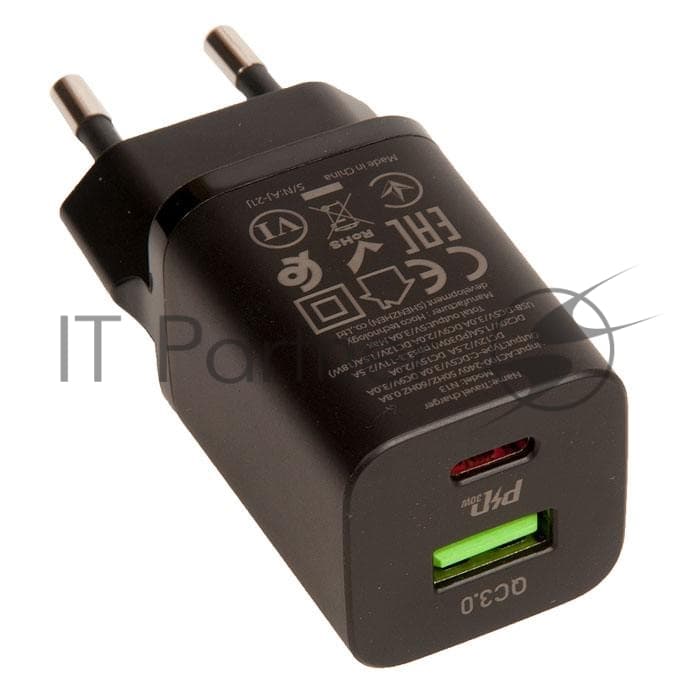Сетевое зарядное устройство HOCO N13 Bright PD30W+QC3.0 два порта (1*USB-A, 1*Type-C), черный