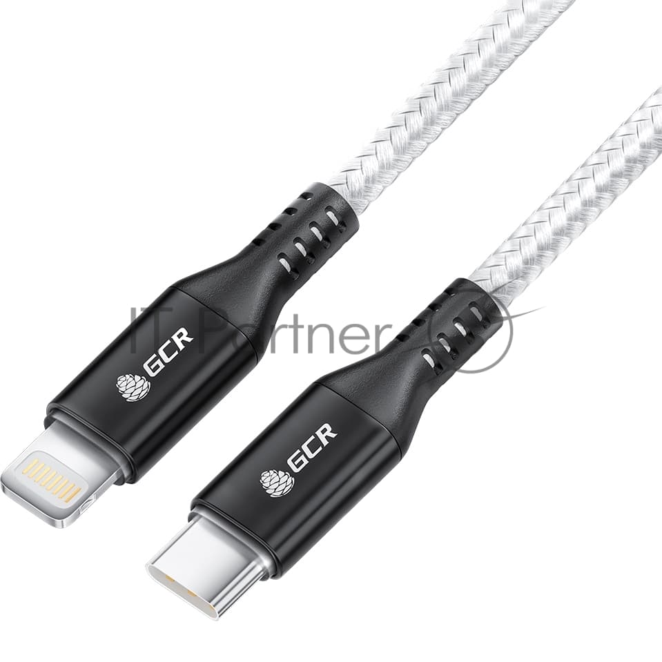 Кабель GCR 1.0m TypeC/Lightning MFI POWER DELIVERY 18 W, быстрая зарядка, белый нейлон, корпус черный, GCR-53188