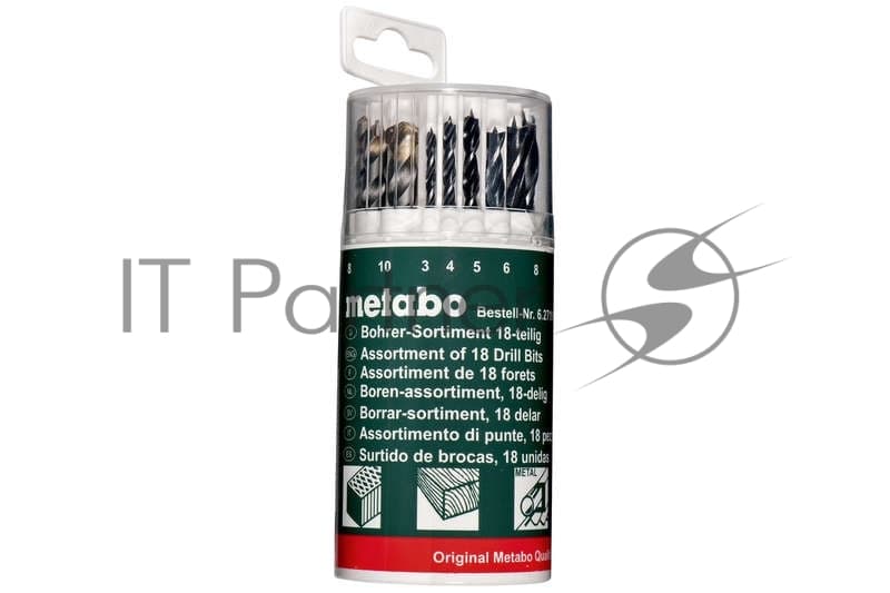 Набор 18 сверел Metabo 627190000 (камень,мет,дер 3-10 мм) пласт.кор