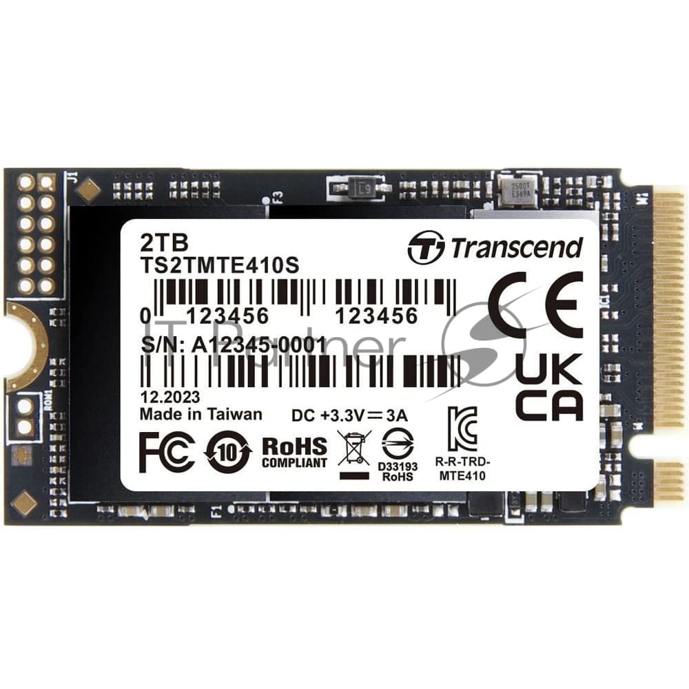 Твердотельный диск 2TB Transcend MTE410S, 3D TLC NAND, M.2 2242,PCIe Gen3x4, DRAM-less
