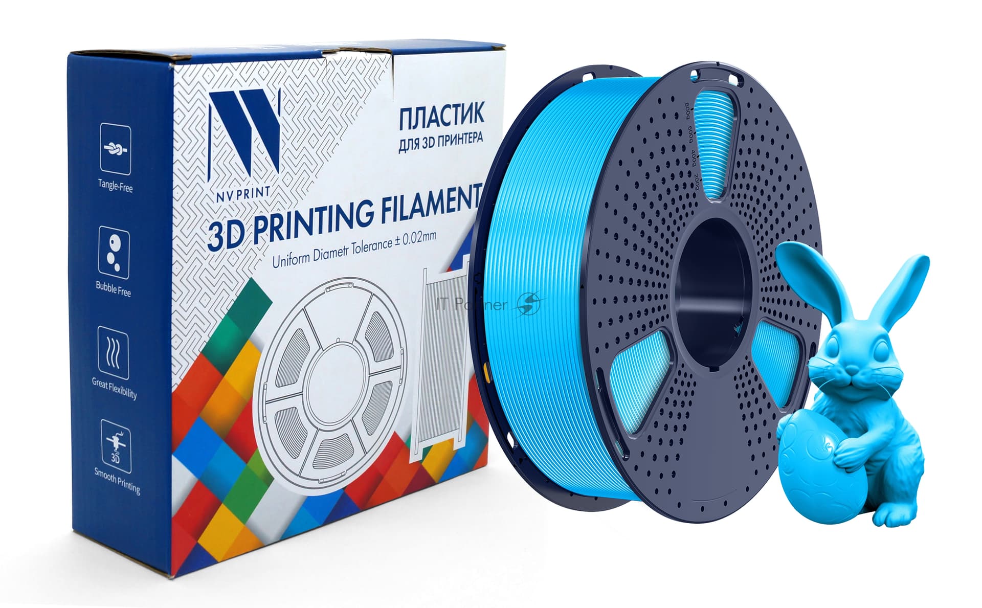 Филамент NVPrint PETG Glow Blue для 3D печати диаметр 1.75мм длина 330 метров масса 1 кг