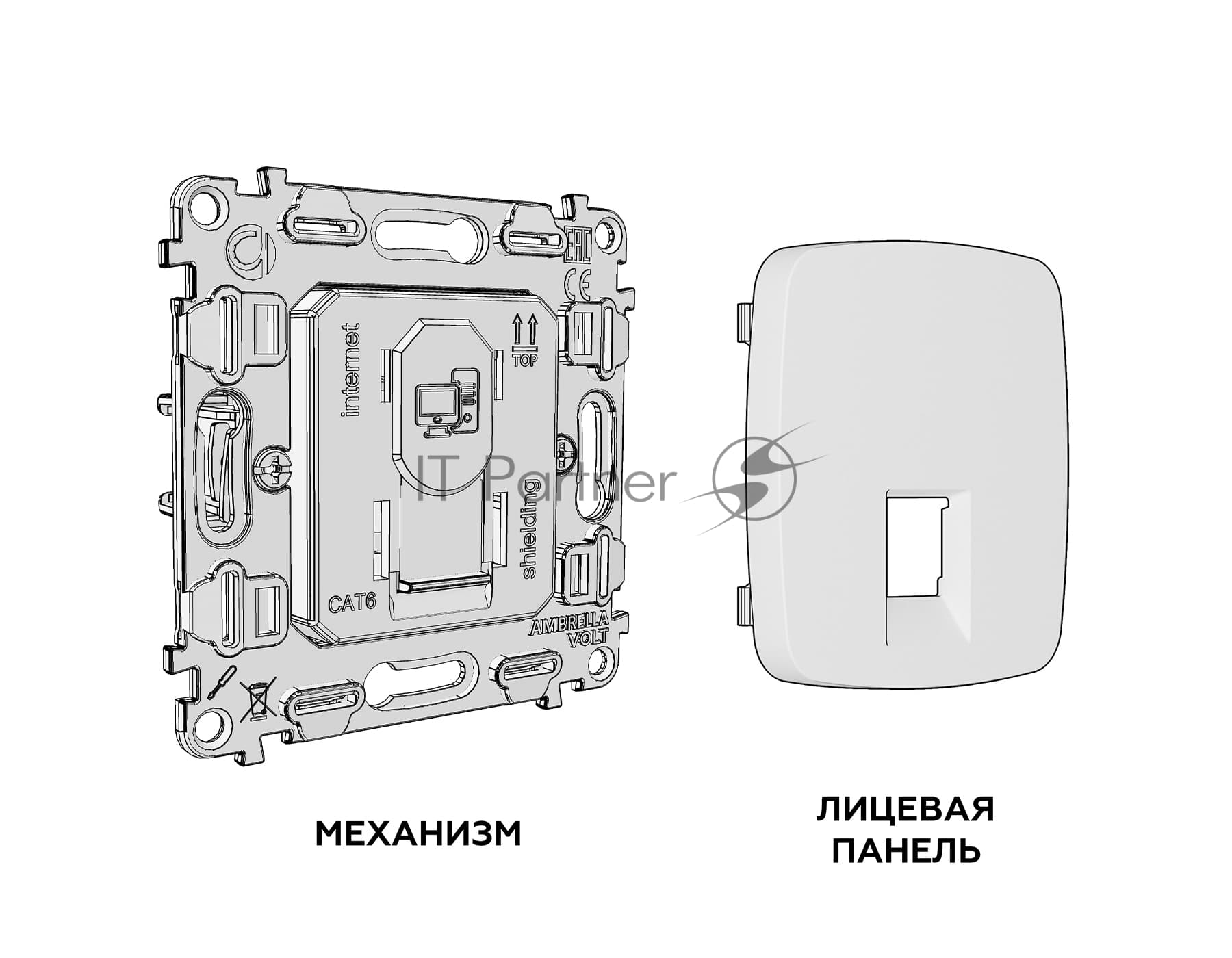Комплект мех-ма компьютерной розетки RJ-45 экранированной с автоматической защитной шторкой OMEGA Темная бронза матовый QUANT (OP6420, VM185) MO642005