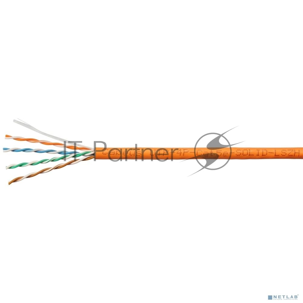 Кабель витая пара UTP (U/UTP) Cabeus UTP-4P-Cat.5e-SOLID-LSZH-100 категория 5e, 4 пары (24 AWG), одножильный, оранжевый, LSZH, нг(А)-HF, (100 м)