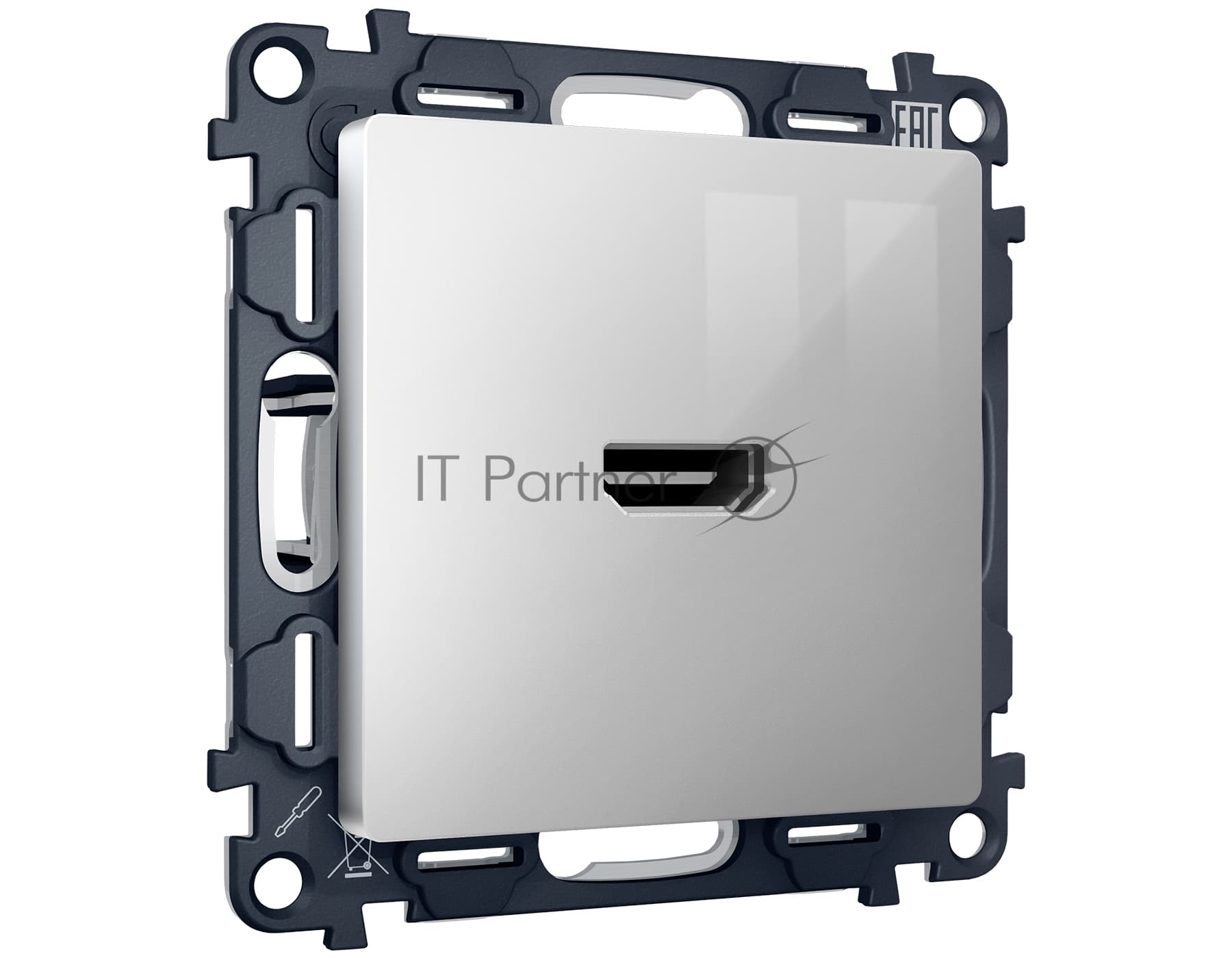 Комплект механизма розетки HDMI 2.0 ALFA Серебро глянец 40V/500mA 2.0GHz 5-18Gbit/s QUANT (AP4140, VM222) MA414010