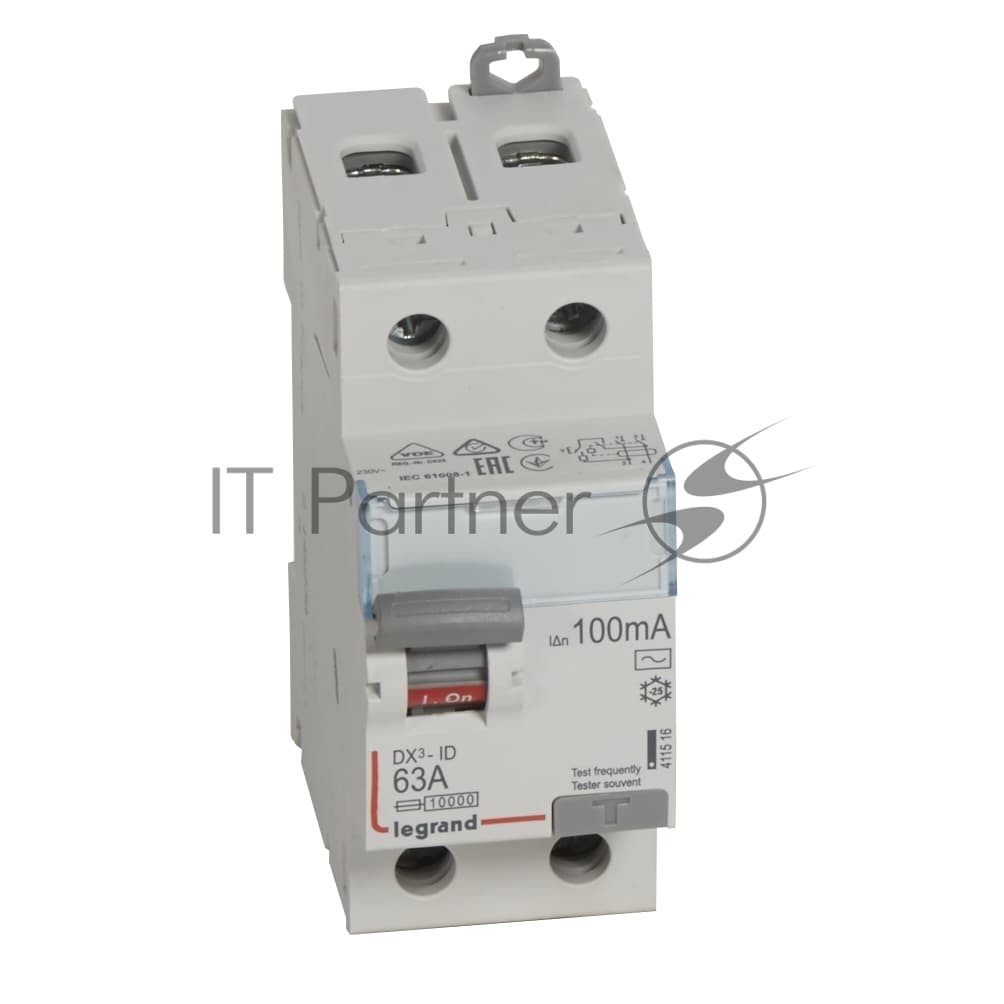 Выключатель дифференциального тока Legrand 411516 DX?-ID - 2П - 230 В~ - 63 А - тип AC - 100 мА - 2 модуля
