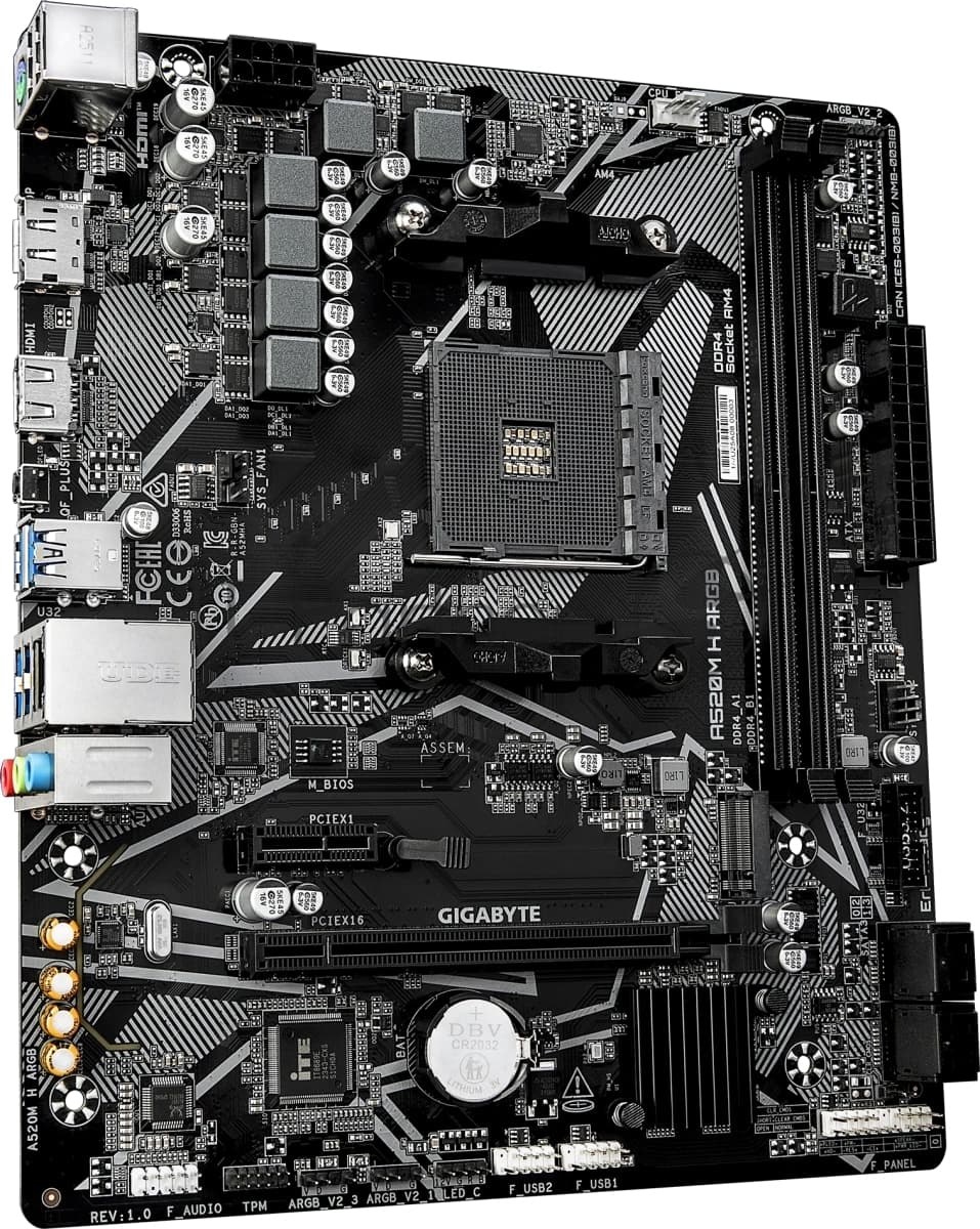 Материнская плата Gigabyte A520M H ARGB A520, AM4, 2*DDR4, 1*PCIEx16, 1*PCIEx1, 1*M.2, 6*USB3.2Gen1, 6*USB2.0, 4*SATA3.0, 1G, DP, HDMI, M-ATX, RTL
