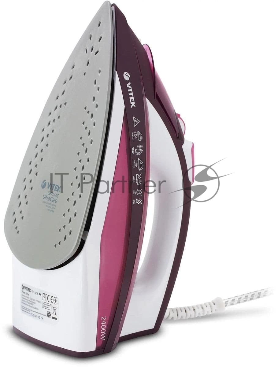 Утюг Vitek Luxure 1215-VT-03 бордовый/белый, 2400 Вт, 50 г/мин, 140 г/мин, 20 мл