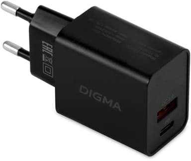 Сетевое зарядное устройство Digma DGW2D 20W 3A+1A (PD+QC) USB-C/USB-A универсальное черный