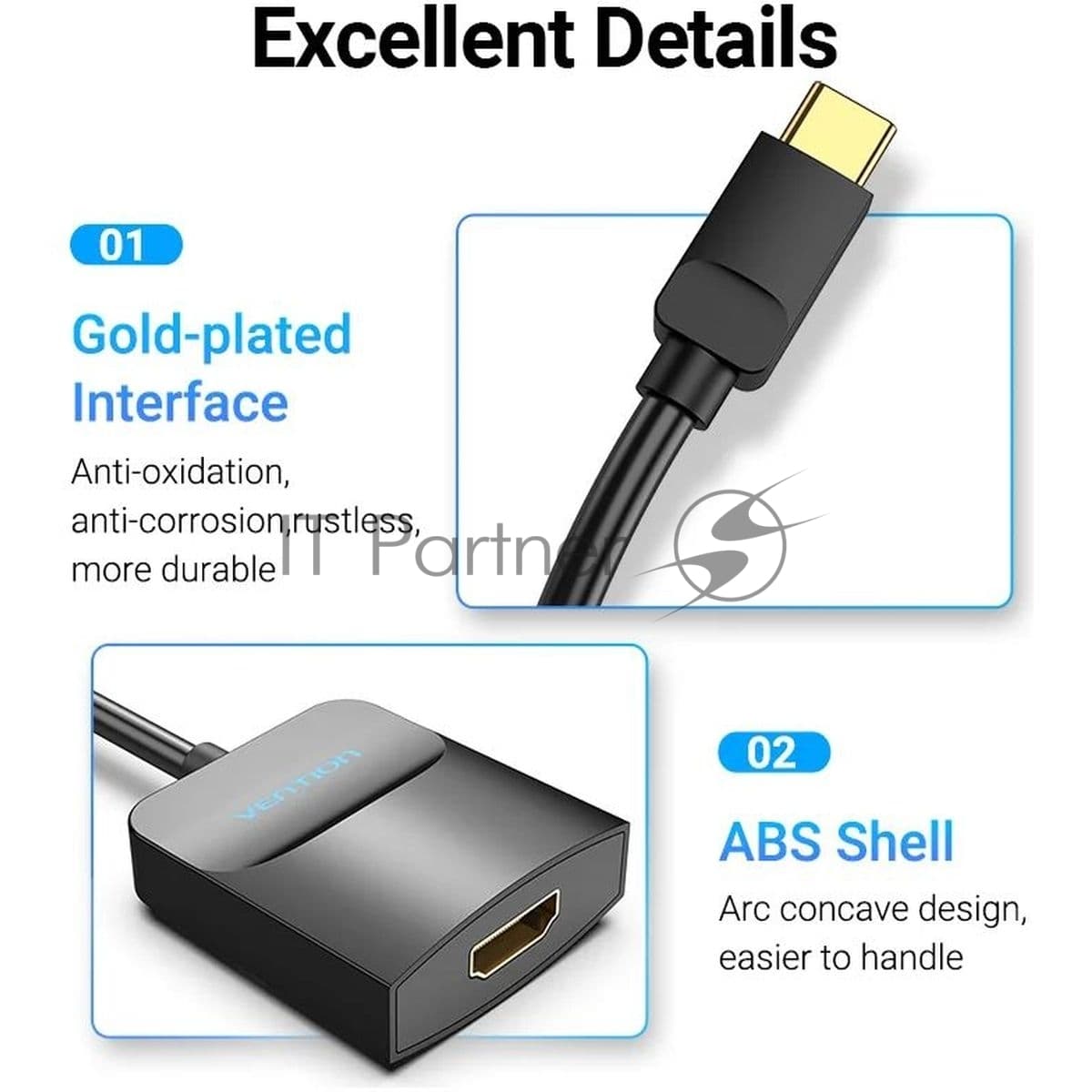 Мультимедиа конвертер Vention USB Type-C M/HDMI F, черный