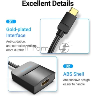 Мультимедиа конвертер Vention USB Type-C M/HDMI F, черный