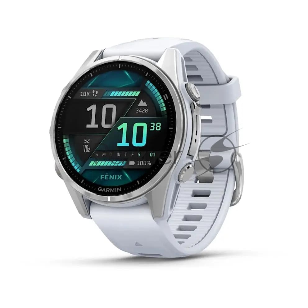 Умные часы Garmin Fenix 8, 1.3" AMOLED, 4G, Wi-Fi, Bluetooth, NFC, WR100, серебристый / белый