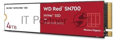 Накопитель SSD WD Red SN700 WDS400T1R0C, 4Tb, PCIe 3.0 x4, M.2 2280, NVMe, R/W 3400/3100