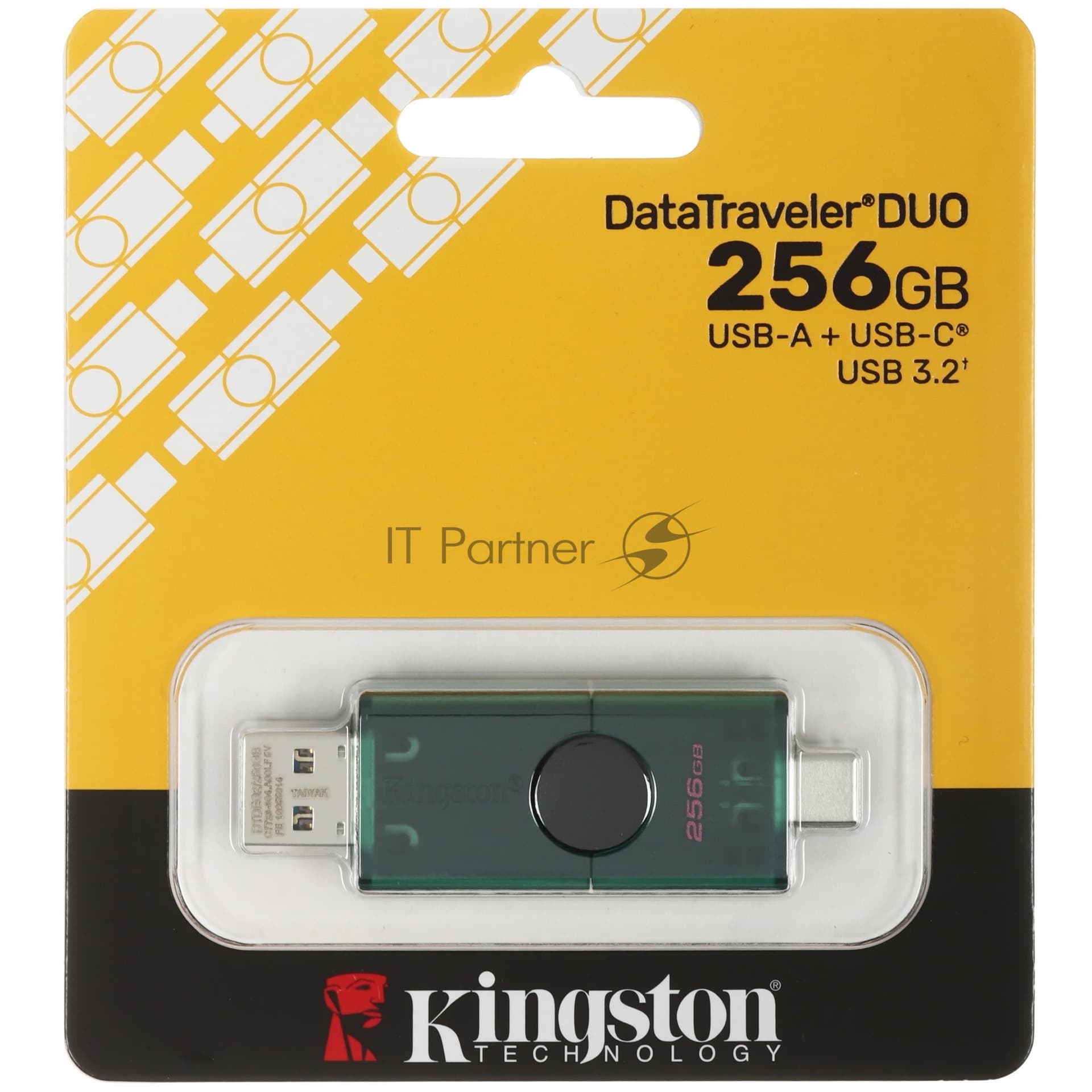 Флешка USB Kingston DataTraveler Duo (DTDEG2/256Gb), 256Gb, USB3.2/Type-C, R/W 150/60, зеленая