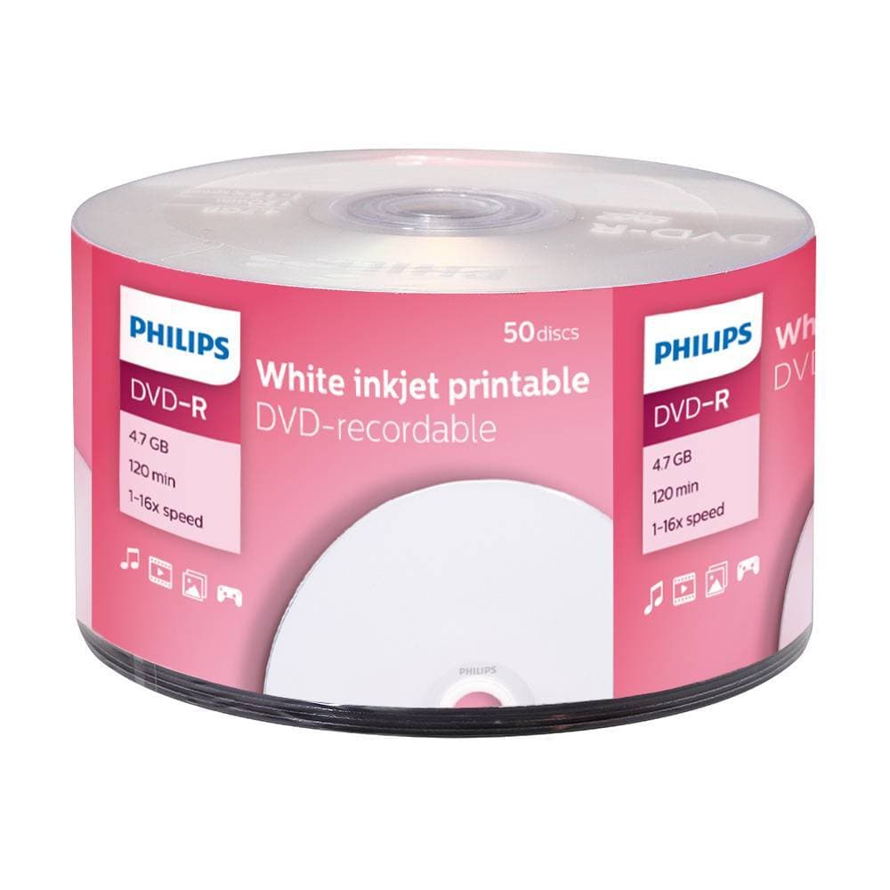 Диск DVD-R Philips 4.7Gb 16x Bulk Printable (50шт)