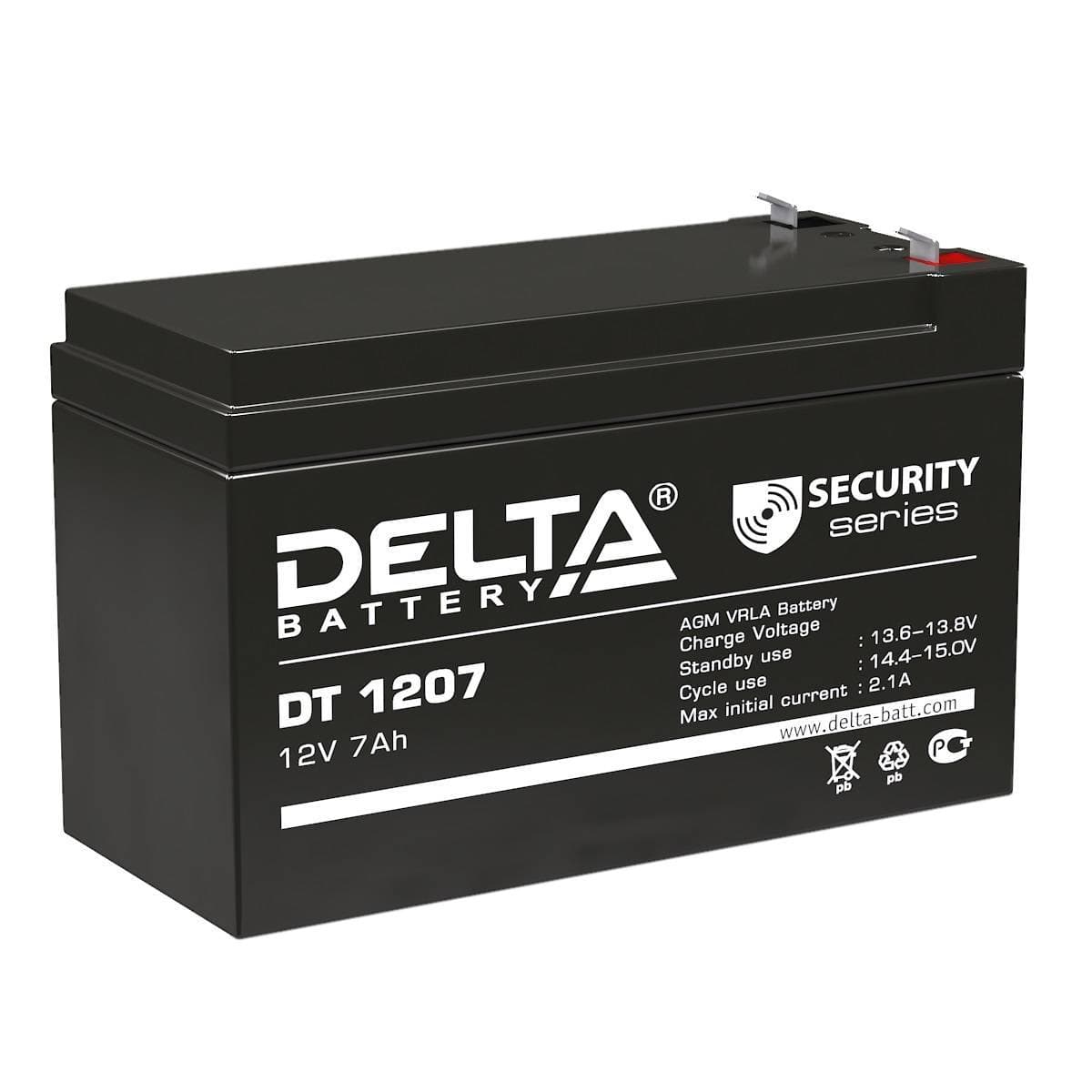 Аккумуляторная батарея Delta DT 1207 12В/7Ач, клемма F1 (151х65х95мм (102мм); 2,05кг; Срок службы 5лет; Гарантия 1г)