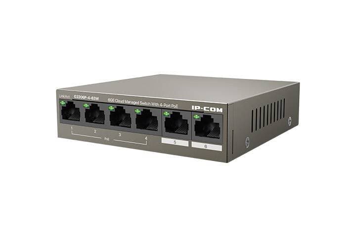 IP-COM G2206P-4-63W Коммутатор PoE управляемый 6-Ports 10/100/1000 Base-T + 2-Ports 1000 Base-X SFP (2-Ports uplink) / 4-Ports PoE (PoE бюджет 58W)