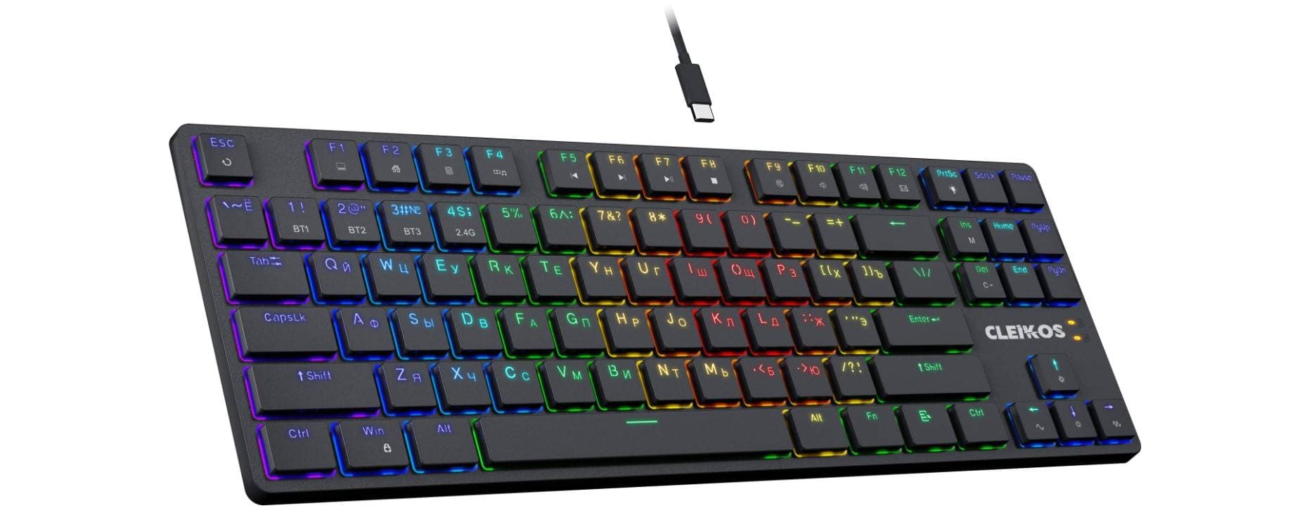 Defender Механическая клавиатура Cleikos GK-135 RU,RGB,чер,BT+2.4G,корич.св,87
