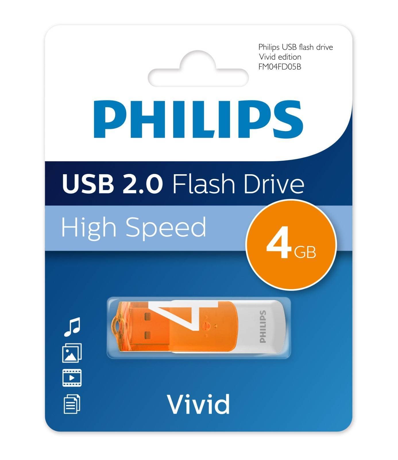 Флешка USB 4Gb PHILIPS VIVID2.0 4Gb, USB 2.0