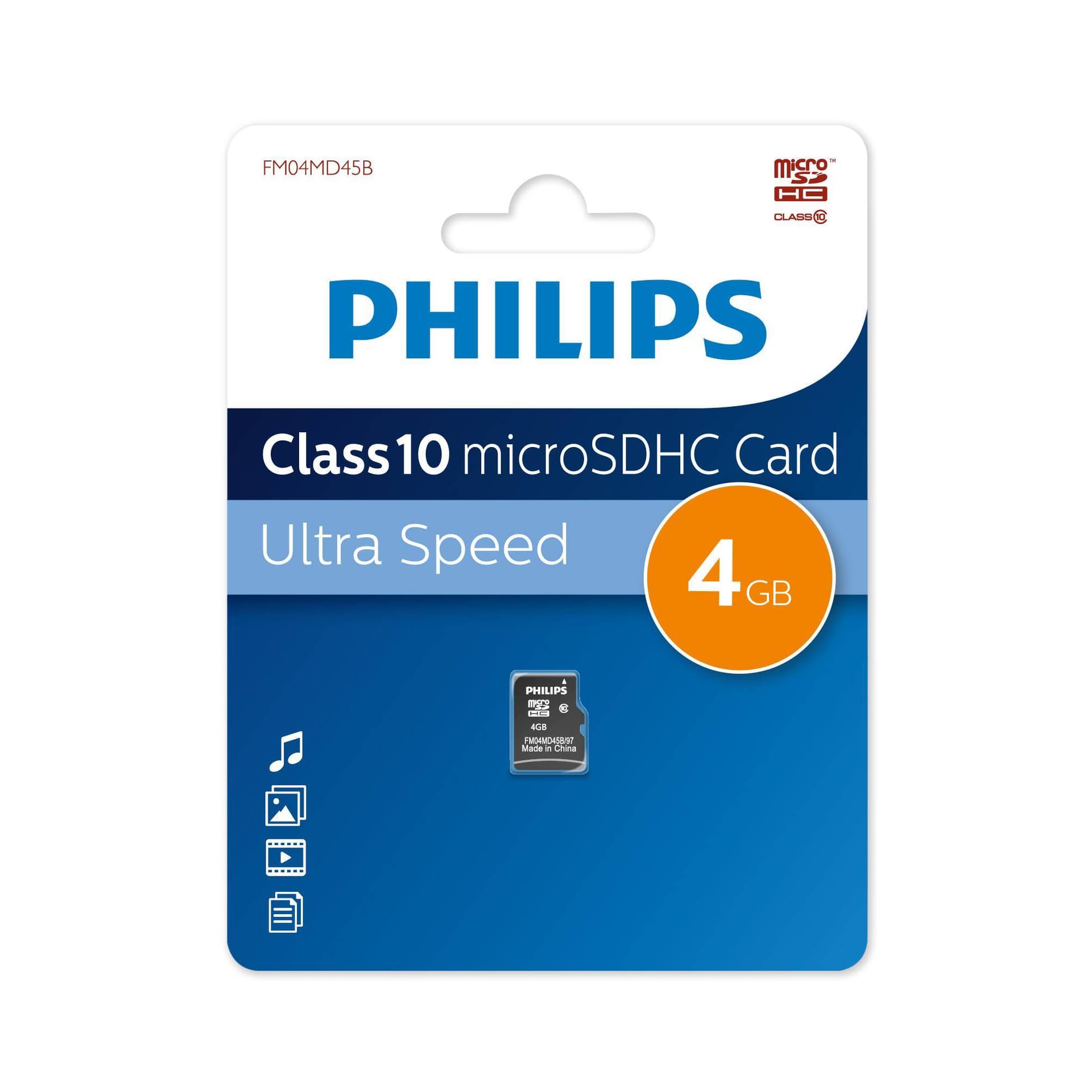 Флеш карта microSD 4Gb PHILIPS microSDHC Class 10