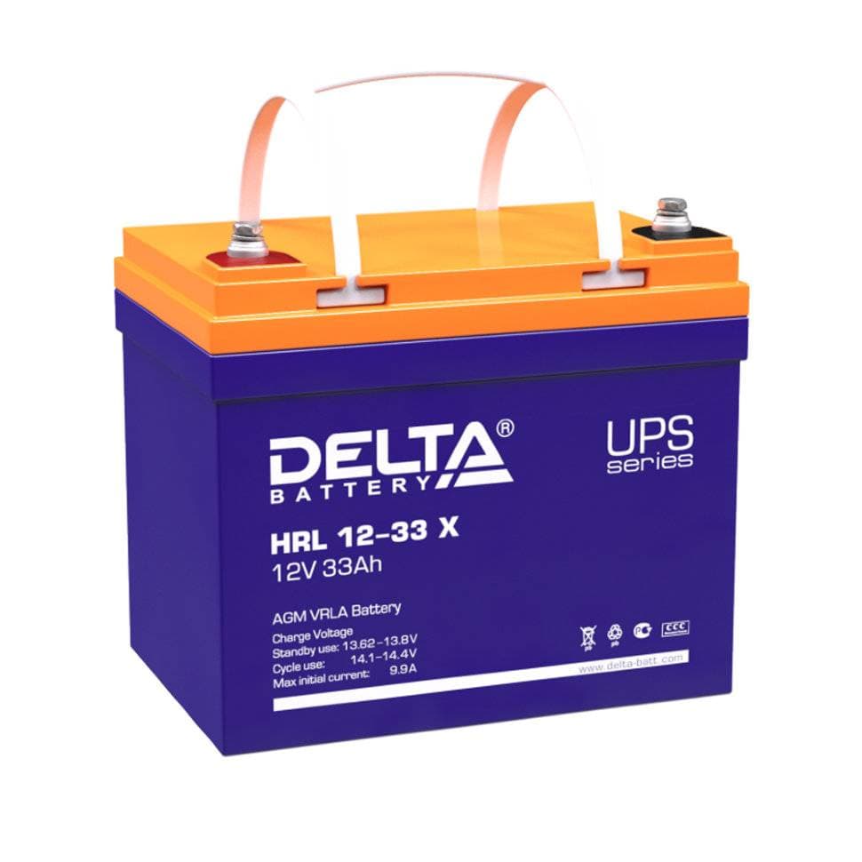 Аккумуляторная батарея Delta HRL 12-33 X 12В/33Ач, клемма Болт М6 (195х130х155мм (168мм); 11,2кг; Срок службы 12лет; Гар