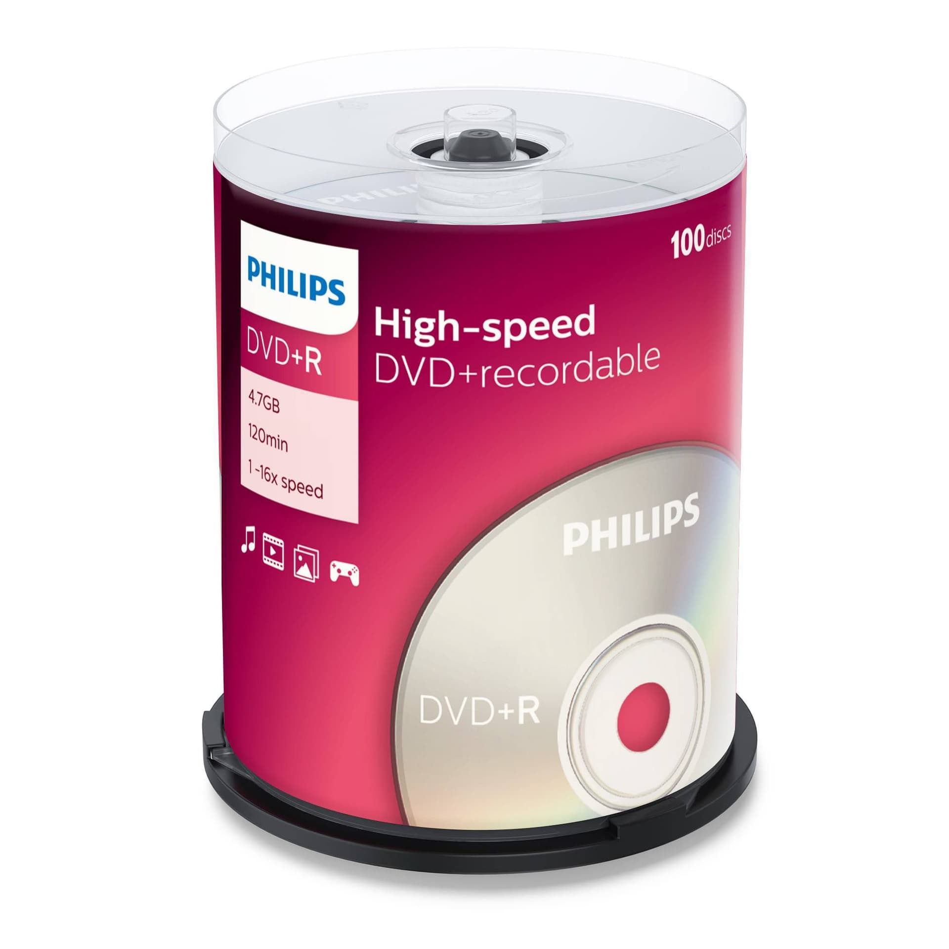 Диск DVD+R Philips 4.7 Gb, 16x, Cake Box