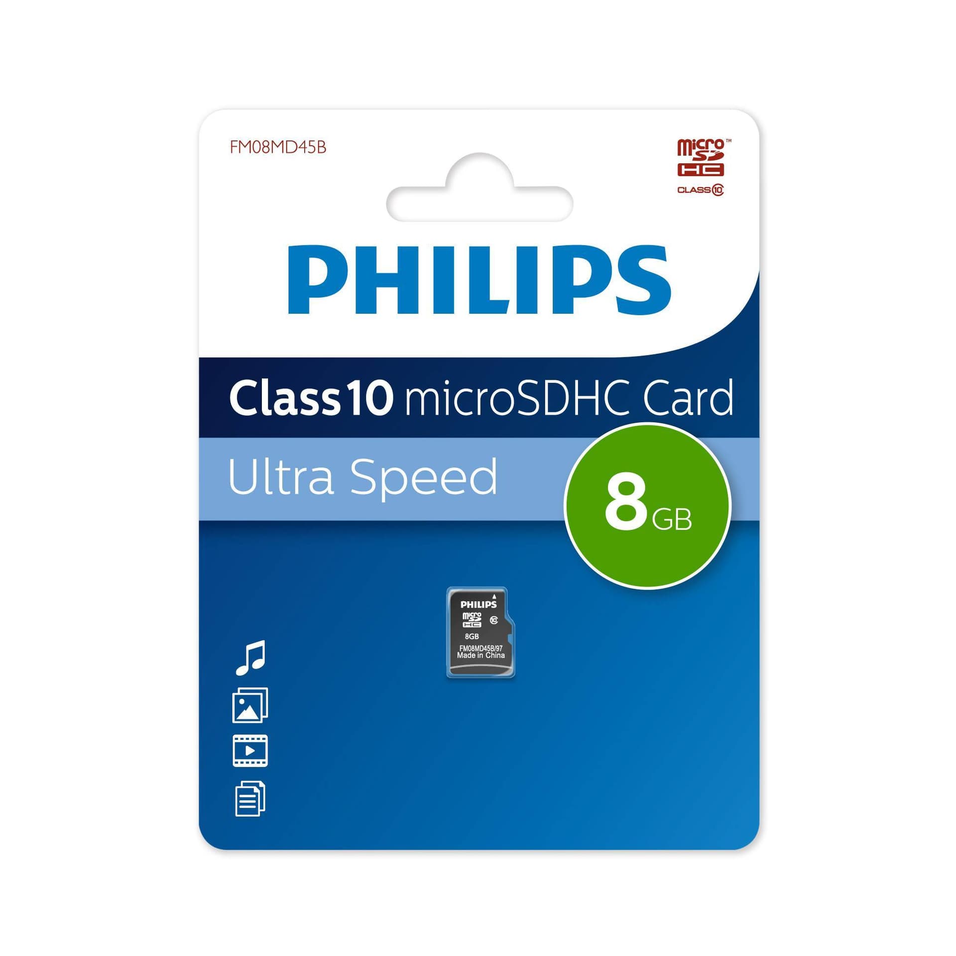 Флеш карта microSD 8Gb PHILIPS microSDHC Class 10