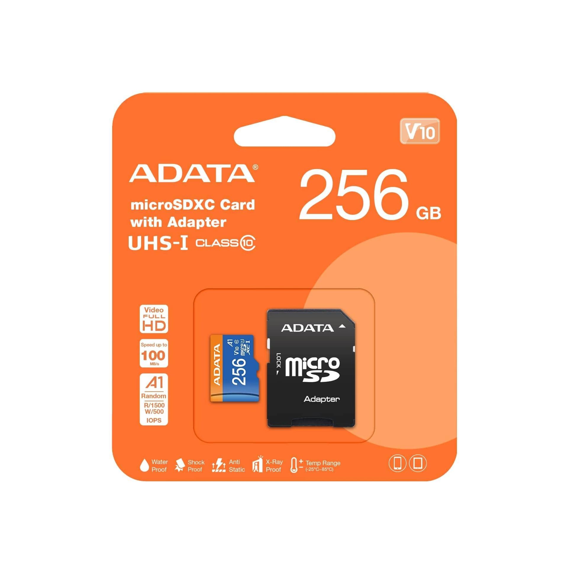 Флеш карта microSD 256Gb ADATA microSDHC Class 10 UHS-I A1 100/25 MB/s (SD адаптер)