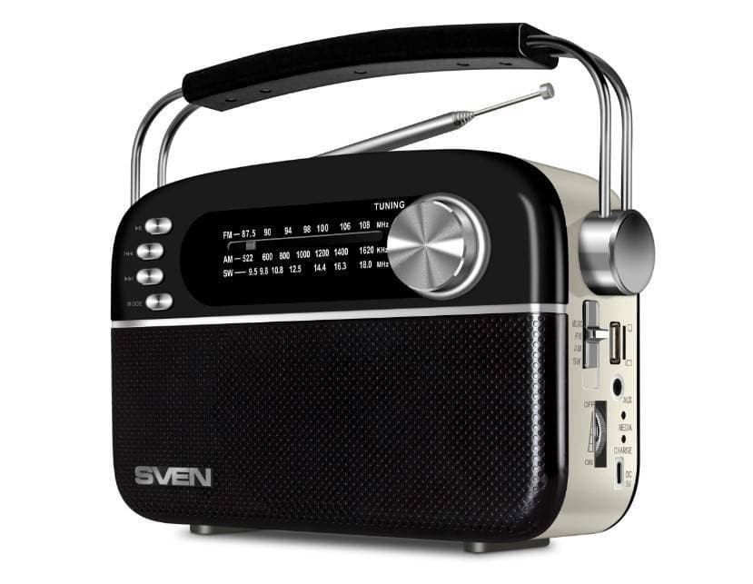 SVEN SRP-505, черный (3 Вт, Bluetooth, FM/AM/SW, USB, microSD, AUX, встроенный аккумулятор)