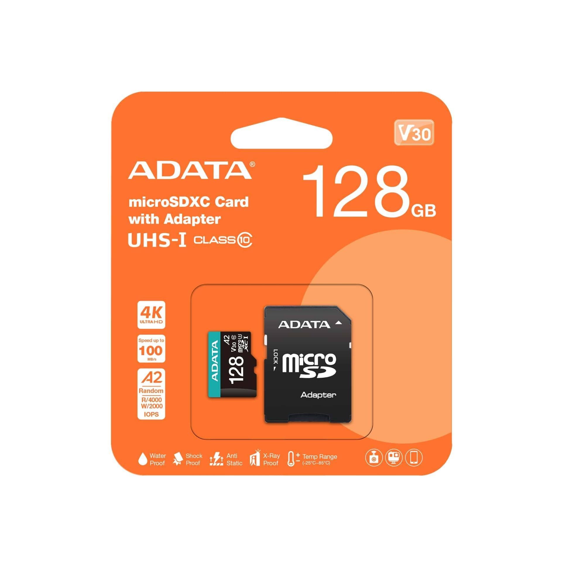 Флеш карта microSD 128GB A-DATA Premier Pro microSDXC Class 10 UHS-I U3 V30S A2 100/85 MB/s (SD адаптер)
