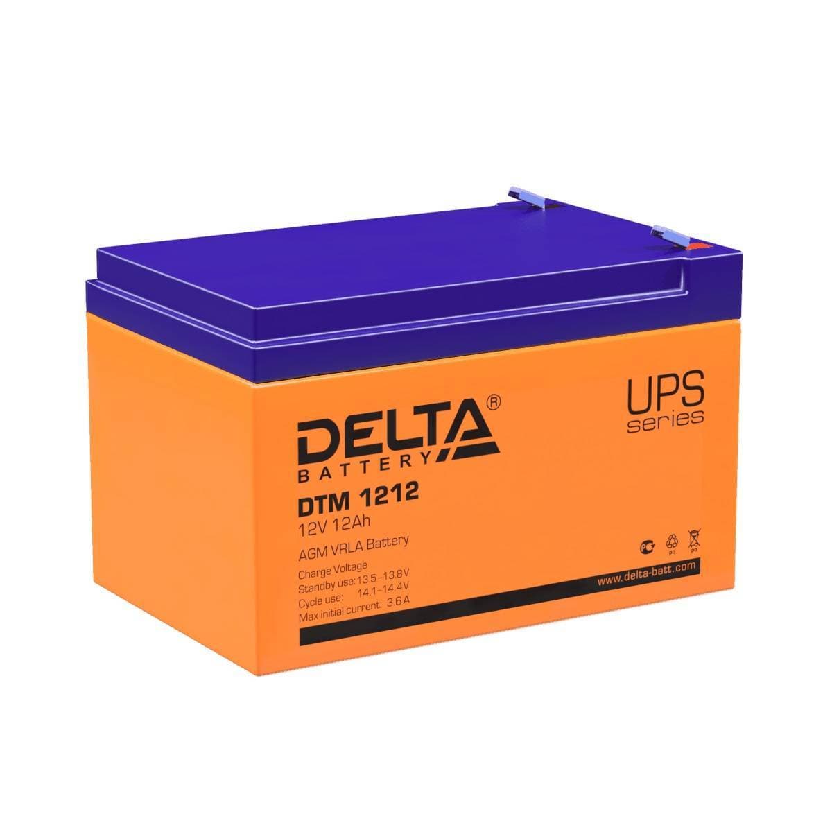 Аккумуляторная батарея Delta DTM 1212 12В/12Ач, клемма F2 (151х98х95мм (101мм); 3,8кг; Срок службы 6лет; Гарантия 1г)