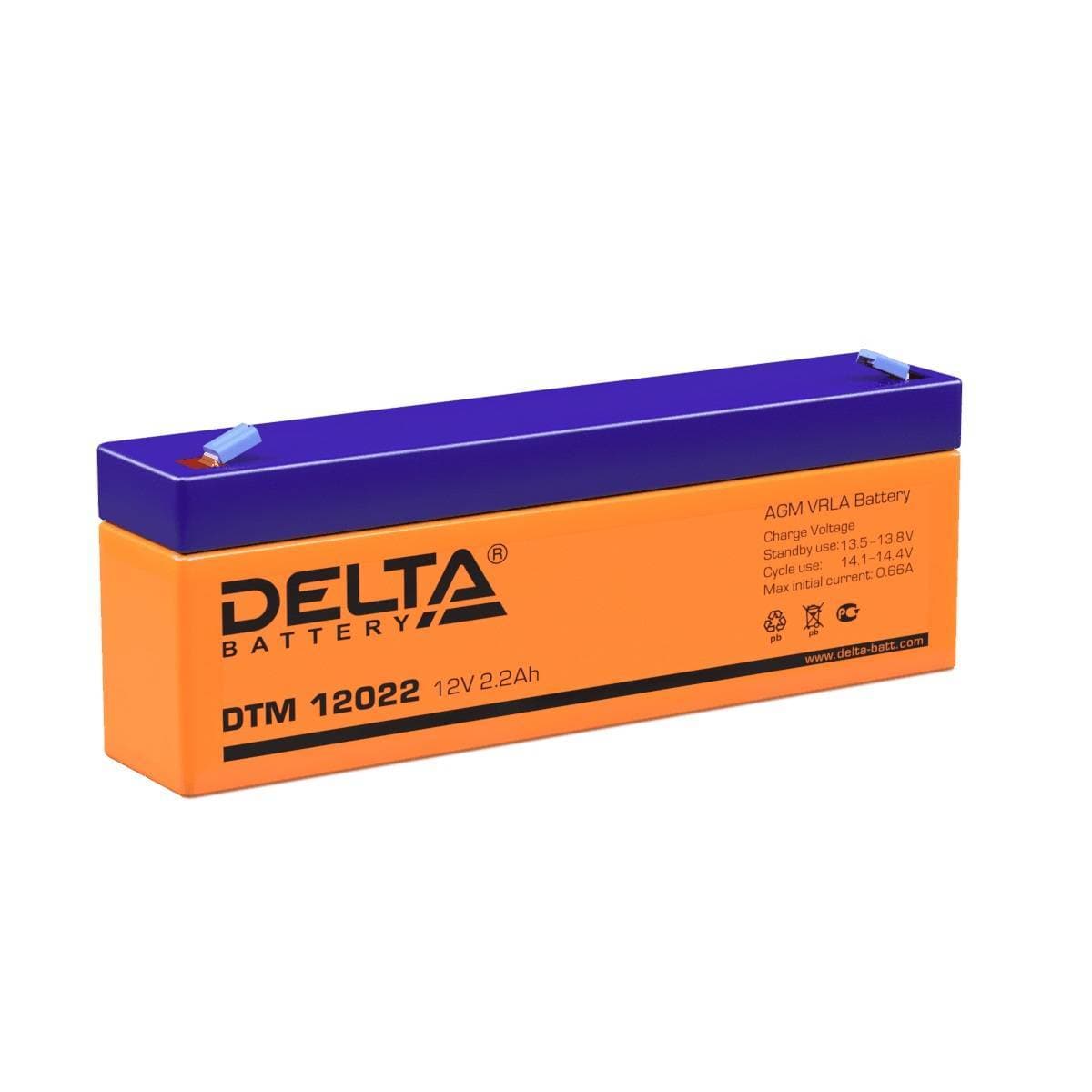 Аккумуляторная батарея Delta DTM 12022 12В/2,2Ач, клемма F1 (178х35х61мм (67мм); 1кг; Срок службы 6лет; Гарантия 1г)
