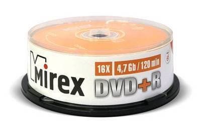 Диск DVD+R Mirex 4.7 Gb, 16x, Cake Box (25), (25/300)