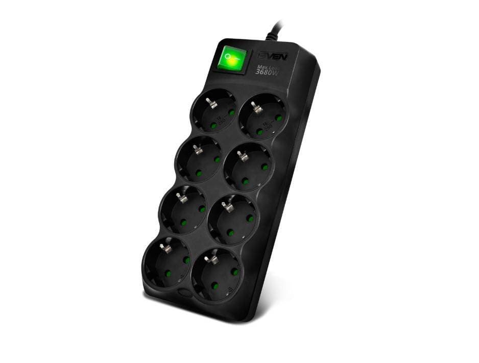 Сетевой фильтр SVEN SF-08E-16 black (5 м, 8 розеток,16А) (SV-021726)